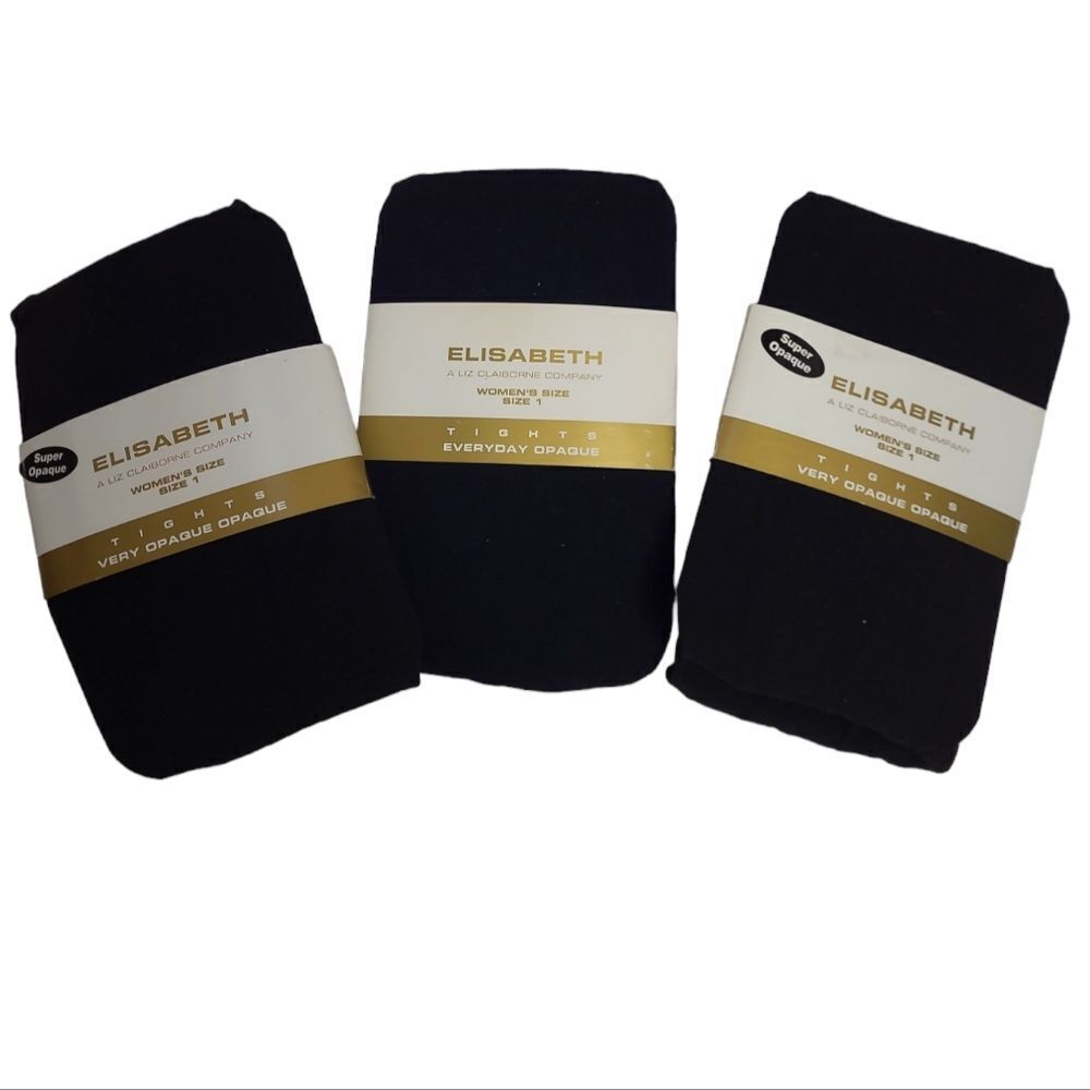 NEW VINTAGE 90s  3 black opaque Liz Claiborne minimalist tights size‎ 1 L/XL